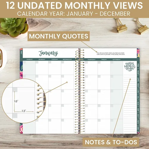 Miniatura 3 de Bloom Daily Planners - Planificador de calendario semanal y mensual sin fecha – Cuaderno de lista de tareas para comenzar en cualquier momento
