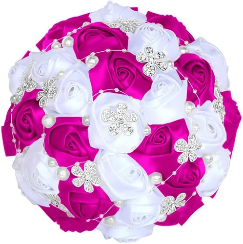 Miniatura 29 de Sharebeauty Ramo de novia de satén hecho a mano de 5.9 pulgadas, ramo de boda, ramo de flores artificiales, color azul claro + blanco W224
