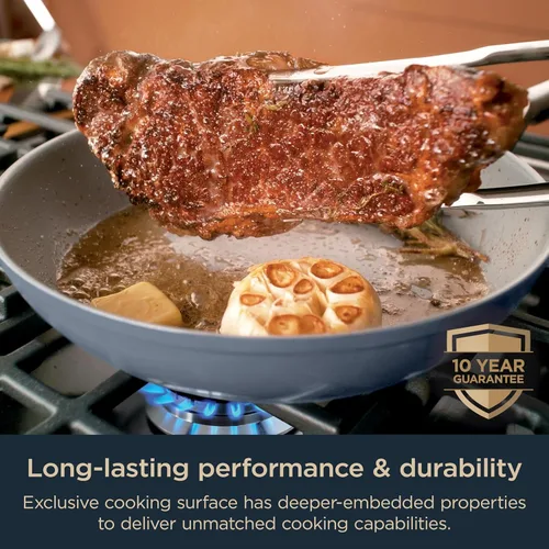 Miniatura 8 de Ninja Ceramic Pro Juego de utensilios de cocina de 11 piezas, juego de ollas y sartenes antiadherentes con tapas de vidrio, sin tóxicos, sin PTFE