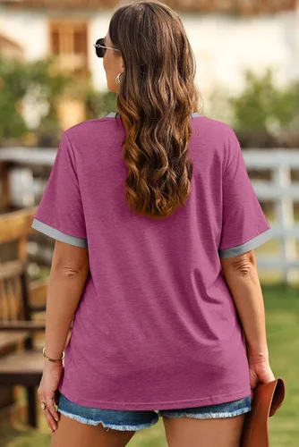 Miniatura 46 de Eytino Blusas de talla grande para mujer, cuello en V, manga corta, a rayas, casual, holgada, con bolsillo (1X-5X)