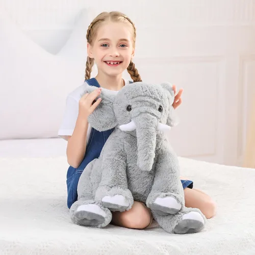 Miniatura 4 de JellyMallow Animales de peluche con peso de elefante, 5 libras y 16 pulgadas, color gris, almohada grande de peluche de elefante con peso, regalo