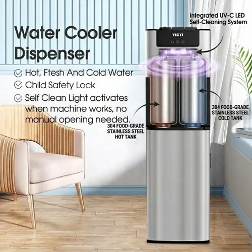 Miniatura 2 de VECYS - Dispensador de agua con carga en parte inferior de 3 y 5 galones, enfriador de agua fría, caliente y a temperatura ambiente con cierre