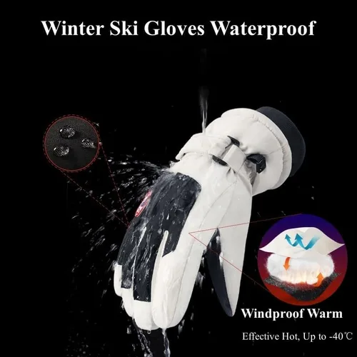 Miniatura 2 de JJZS Guantes de nieve de esquí de invierno para hombres, mujeres, jóvenes Guantes de calentamiento de manos impermeables para pantalla táctil