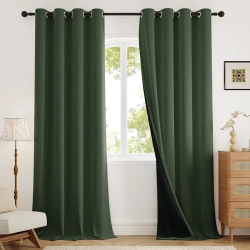 Miniatura 11 de Rinwoc - Cortinas 100% opacas gruesas y suaves de 2 paneles para dormitorio, aspecto de lino texturizado, bloqueo total de luz, cortinas