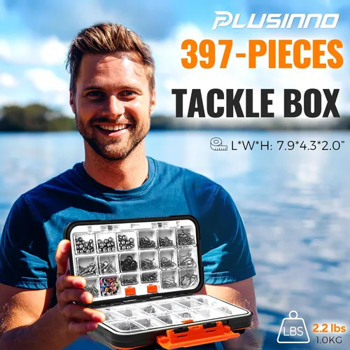 Miniatura 3 de PLUSINNO Kit de accesorios de pesca de 264/397 piezas, caja de aparejos de pesca organizada con aparejos incluidos, anzuelos de pesca, plomos de Kit
