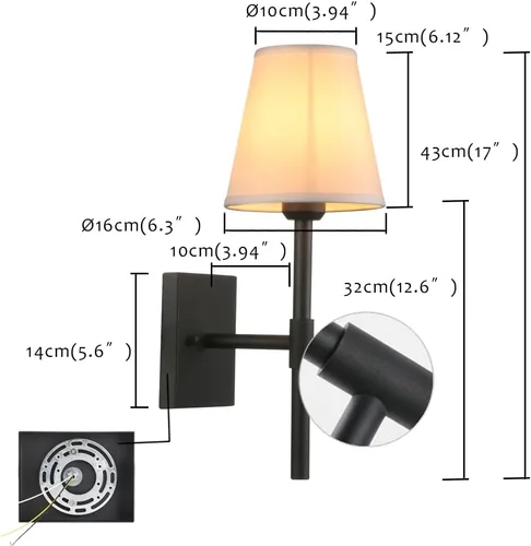 Miniatura 4 de Pathson Juego de 2 apliques de pared de baño cableados con pantalla de tela blanca, iluminación de pared de tela para sala de estar, dormitorio