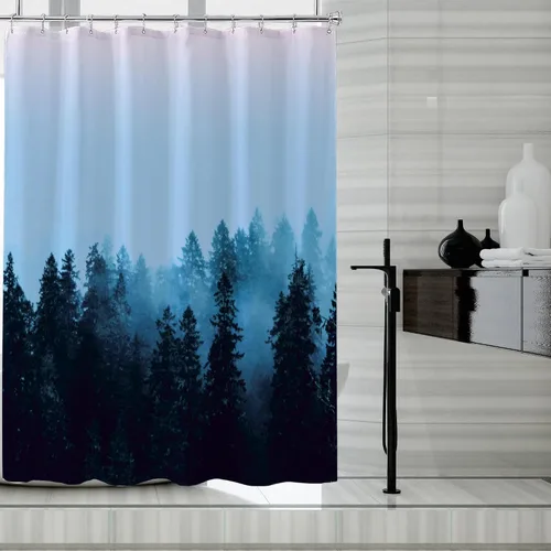 Miniatura 6 de LLSCL Cortina de ducha de tela azul con contrapeso inferior, calidad de hotel impermeable, 72 x 72 pulgadas, lavable a máquina Azul marino