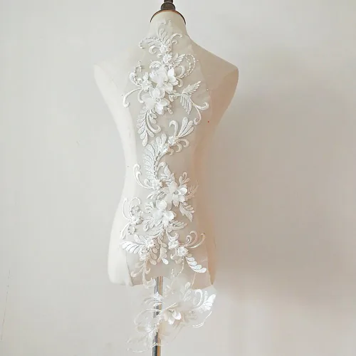 Miniatura 2 de Parches apliques en 3D cosibles, flores de cuentas en 3D, apliques de encaje con lentejuelas, adornos de tela para vestidos A1