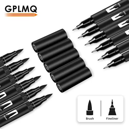Miniatura 2 de Bolígrafos de dibujo negros, paquete de 12 marcadores de punta de fieltro para adultos y niños, punta doble, punta fina, bolígrafos para dibujo