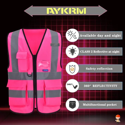 Miniatura 4 de A-SAFETY Chaleco de Seguridad Reflejante de Alta Visibilidad con Logo Personalizado (XS-8XL)