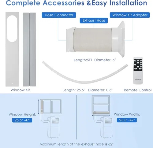 Miniatura 6 de COSTWAY Aire acondicionado portátil, enfriador de aire de 8000 BTU con modo ventilador y deshumidificador para habitaciones de hasta 230 pies