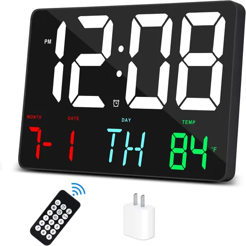 Amgico Reloj despertador digital con repetición, temperatura, atenuación automática, calendario de pantalla grande de 11.5 pulgadas, reloj de