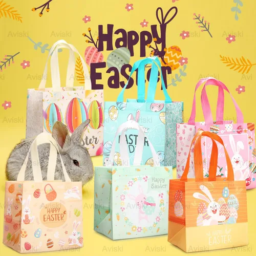 Miniatura 3 de Aviski 12 bolsas de caza de huevos de Pascua de varios tamaños, bolsa de regalo de huevos de gallina de zanahoria con asas, bolsas de regalo