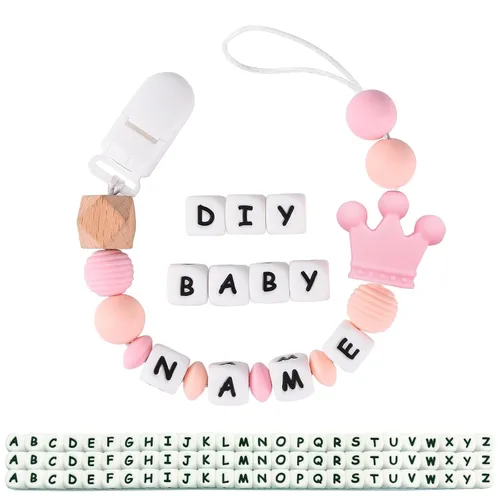 Miniatura 7 de Clip para chupete personalizado para niños y niñas, 2 juegos de 26 letras de silicona para cochecito con nombre, lindo y duradero, soporte
