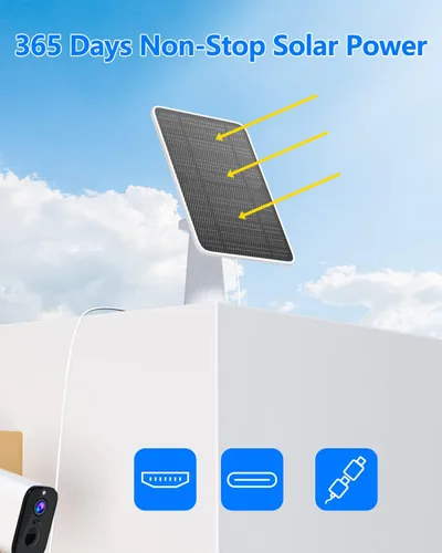 Miniatura 3 de Panel solar para cámara de seguridad, panel solar USB de 5W para cámara de seguridad DC 5V, panel solar con puerto micro USB y USB-C, cargador solar
