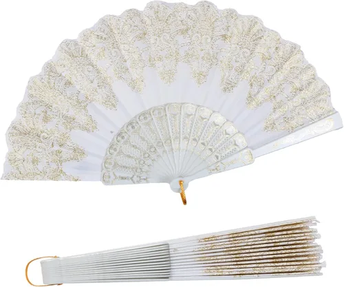 Miniatura 13 de INNOLIFE Abanico de mano plegable español con patrón retro para mujeres, abanico plegable chino de mano para fiestas, baile, bodas y decoración