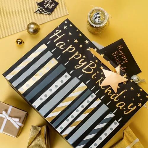Miniatura 4 de MAYPLUSS Bolsa de regalo grande de cumpleaños de 16 pulgadas con tarjeta de felicitación y papel de seda para el día del nacimiento - Diseño de vela
