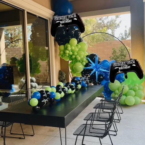 Miniatura 4 de Jobkoo Kit de Guirnalda de Arco de Globos de Videojuegos con Globos de Papel Metálico de Controlador de Juego Globos de Látex Azules Verdes Negros