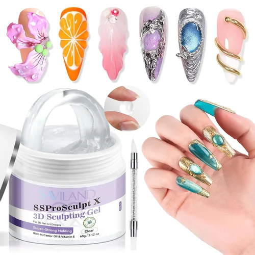Miniatura 11 de SAVILAND 60 g Gel de uñas 3D: Escultura de arte de uñas en gel 3D moldeado fuerte Blanco Gel de escultura sin necesidad de limpieza para extensión