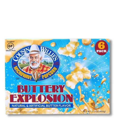 Miniatura 10 de Cousin Willie's Bolsas de palomitas de maíz para microondas, mantequilla de cine (8 cajas, 48 bolsas) cajas de palomitas gourmet para fiestas