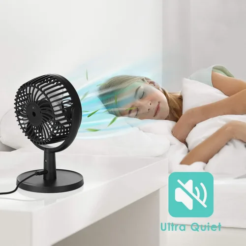 Miniatura 4 de Shinebella Ventilador de escritorio pequeño de 4 velocidades con fuerte flujo de aire, mini ventilador USB portátil personal, silencioso, rotación