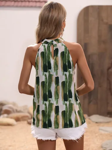 Miniatura 2 de WDIRARA - Blusa de tirantes con estampado completo, sin mangas, con espalda recortada, de verano para mujer