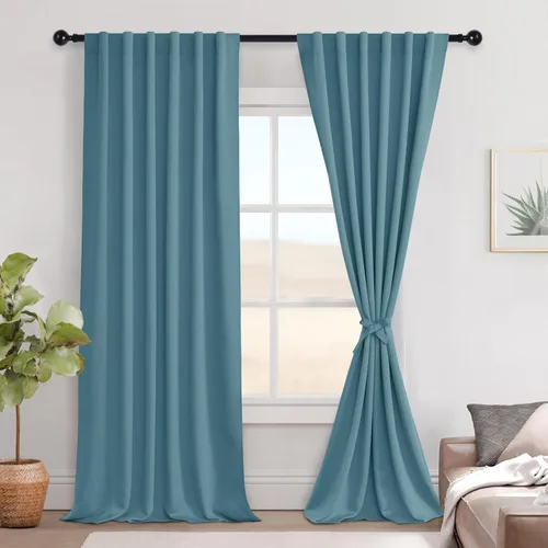 Miniatura 79 de Hiasan Cortinas opacas negras para dormitorio, cortinas opacas cortas de 45 pulgadas de largo, con aislamiento térmico, bolsillo para barra