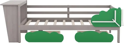 Miniatura 6 de Anwick Base de cama individual con escritorio y nido, sofá cama de madera con escritorio y estantes en forma de árbol verde, cama de plataforma