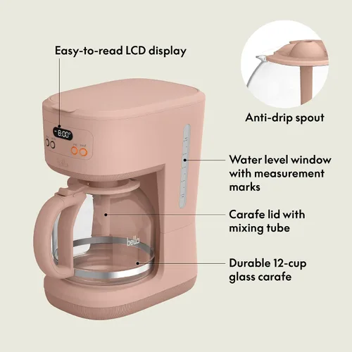 Miniatura 2 de bella Cafetera programable de 12 tazas, accesorios reutilizables aptos para lavavajillas, pantalla LCD de fácil uso, apagado automático, 900 vatios
