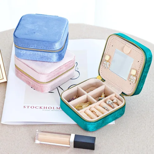 Miniatura 7 de FUNARTY Joyero de viaje organizador de joyas, regalos para mujeres, adolescentes, niñas, joyero pequeño de terciopelo de felpa, anillo collar