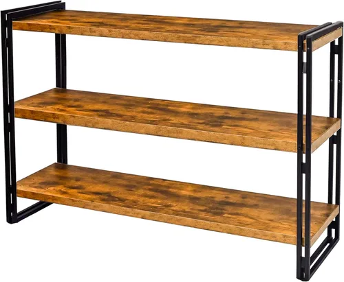 Miniatura 3 de Estantería industrial de madera rústica y metal de 3 niveles (gris oscuro, 3 niveles)