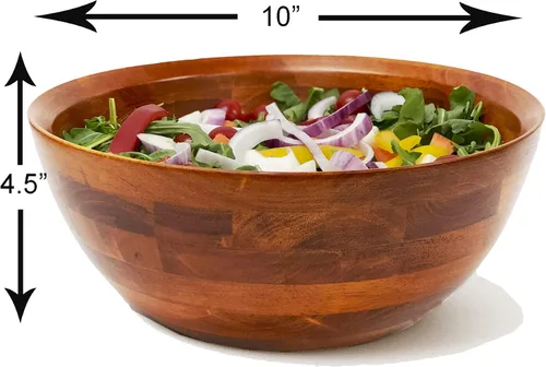 Miniatura 3 de Woodard & Charles - Cuenco grande de madera para ensaladas, frutas, palomitas de maíz, pasta, 10 pulgadas de diámetro x 4.5 pulgadas de alto