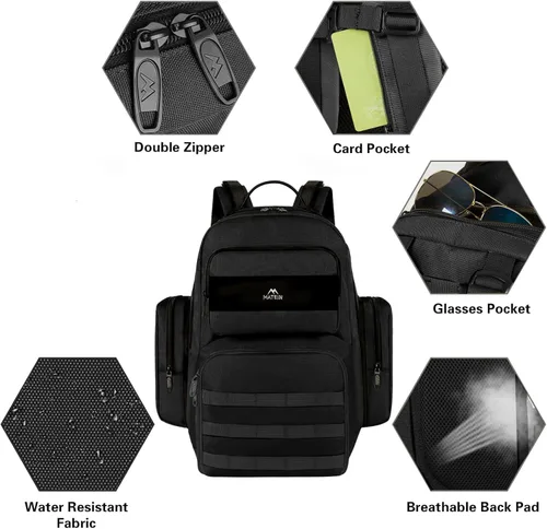 Miniatura 6 de MATEIN Mochila de almuerzo para hombres de trabajo, mochila táctica de 15.6 pulgadas con compartimento para el almuerzo, mochilas grandes para Negro