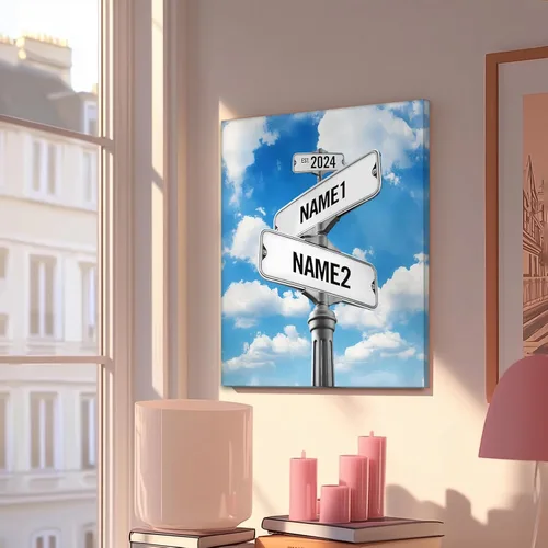 Miniatura 22 de Impresiones en lienzo personalizadas: letrero de calle Crossroads para parejas, arte de pared, nombres y fechas, regalo personalizado, impresión