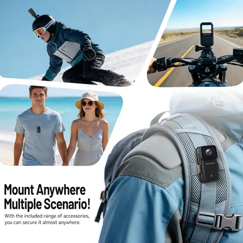 Miniatura 7 de Cámara corporal 4K con WiFi, cámara de acción POV para motociclismo, esquí, ciclismo, vlogging, deportes, cámara magnética portátil para grabación