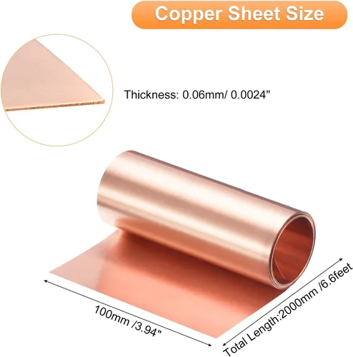Miniatura 64 de uxcell Rollo de lámina de cobre de 78.740 in x 0.394 in x 0.001 in, 99.9% de tira de cobre puro de cobre intermitente placa de lámina de metal