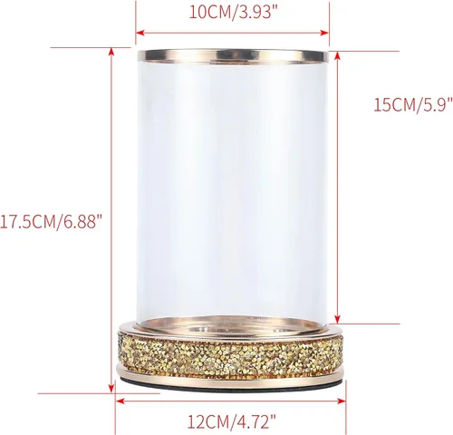 Miniatura 8 de Juego de 2 portavelas de pilar, portavelas de huracán, portavelas con tapa de cristal para huracán, portavelas de metal para mesa de comedor