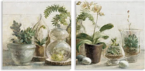 Stupell Industries Plantas de casa suculentas con dije de país verde y marrón, diseñado por Danhui NAI, arte de pared, 2 unidades, cada una de 24 x