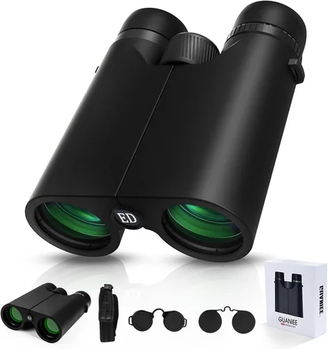 Prismáticos 10x42 para adultos, prismáticos compactos de alta potencia con visión nocturna de luz baja para observación de aves, caza, viajes,