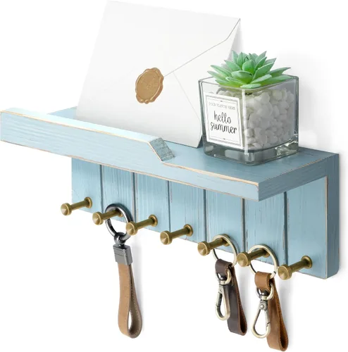 Miniatura 27 de Rebee Vision Soporte de Pared para Llaves Estilo Granja - Organizador de Correo Decorativo con 7 Ganchos para Llaves y Estante de Pared - Decoración