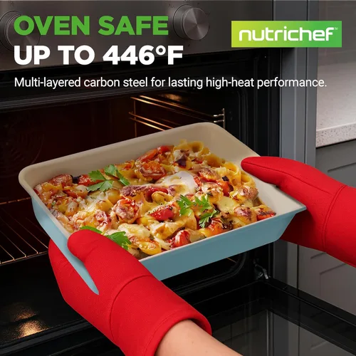 Miniatura 2 de NutriChef Juego de 6 moldes para hornear, de acero al carbono de alta calidad con revestimiento antiadherente de cerámica duradero, incluye bandeja