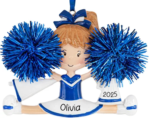 Miniatura 8 de Adorno de Navidad personalizado de animadora 2026 – Personalización gratuita Estatuilla de animadora bailarina con pompón morado real para árbol