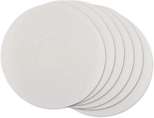 DII - Juego de manteles individuales para interior/exterior de la colección Classic Woven, redondos, 15 pulgadas de diámetro, blanco de 6 piezas