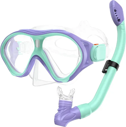Miniatura 13 de Gintenco Equipo de esnórquel para niños, juego de esnórquel para niños de 6 a 14 años, gafas de natación de vidrio templado antivaho antifugas