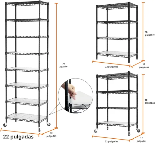 Miniatura 3 de SINGAYE Organizador de Estantes de 8 Niveles de Almacenamiento, Estantes de Metal, Unidad de Estantería de Alambre para Garaje, Estante de Despensa
