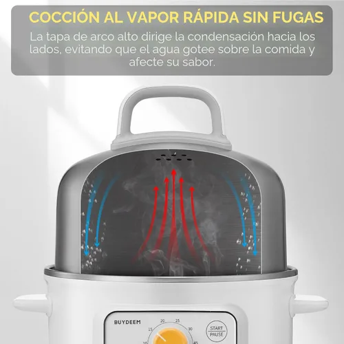 Miniatura 3 de BUYDEEM G32 Vaporizador Eléctrico de Alimentos 1.56L, Vaporizador de Acero Inoxidable para Verduras, Huevos y Mariscos, 8 Configuraciones de Tiempo