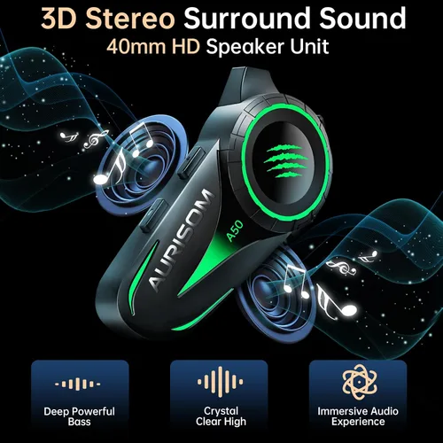 Miniatura 4 de Auriculares de Casco de Motocicleta Bluetooth con Cancelación de Ruido, Altavoces Inalámbricos para Casco con Luz LED de 4 Colores, Batería