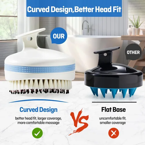 Miniatura 5 de Masajeador de cuero cabelludo con cerdas de doble capa, cepillo de champú para lavar el cabello con espuma rica y antideslizante, limpiador de cuero