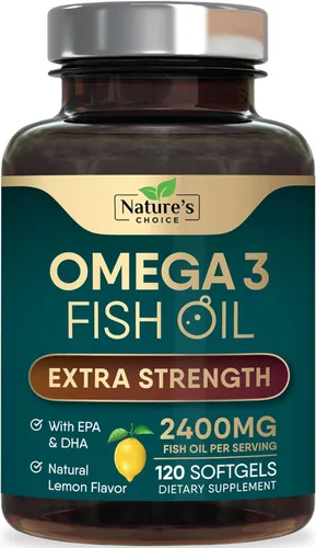 Suplementos de aceite de pescado Omega 3 – 2400 mg de aceite de pescado por porción – Omega-3 de triple fuerza con ácidos grasos EPA y DHA – Apoyo
