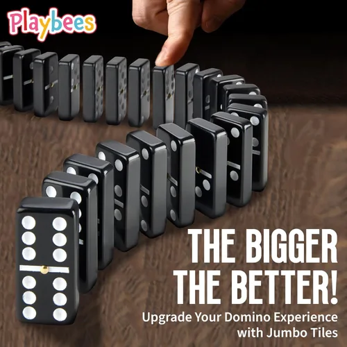 Miniatura 2 de Playbees Juego de Dominó Jumbo Doble Seis - 28 Fichas Clásicas Negras en Estuche de Cuero Sintético - Divertido Juguete Educativo para Niños, Niñas